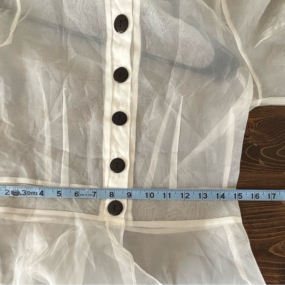 Chic Sheer White Button-Up Blouse - Picture 6 of 6